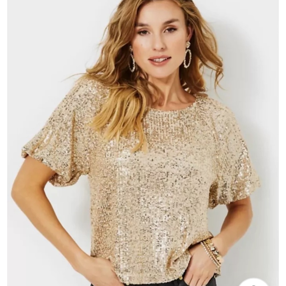 Lilly Pulitzer Cresida Gold Sequin Knit Top